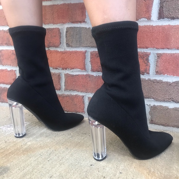 black sock boots clear heel
